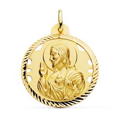 Medalla Corazón de Jesús Oro 18kts Calado Cerco Helice Tallado 30mm P5001-430