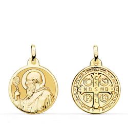 Medalik Szkaplerzowy Święty Benedykt Monk Shine Gold 18kts 18 mm P8097-818