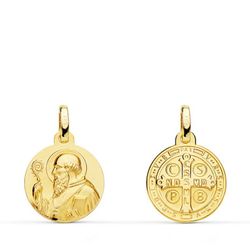 Medalha Escapular São Bento Monge Ouro Suave 18kts 14mm P8097-014