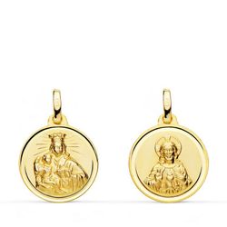 Scapulier medaille Virgen del Carmen hart Jezus 18kts gouden ring 16 mm P5006-116
