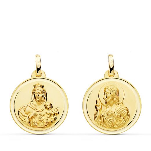 Scapular Medal Virgen del Carmen Heart Jesus Gold Bezel 18kts 18mm P5003-118
