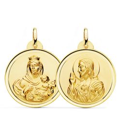 Medalla Escapulario Virgen del Carmen Corazón Jesús Bisel Oro 18kts 26mm P5003-126
