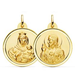 Medalla Escapulario Virgen del Carmen Corazón Jesús Bisel Oro 18kts 28mm P5003-128