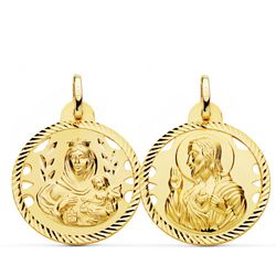 Medalik Szkaplerzowy Virgen del Carmen Serce Jesus Helix Ażurowy Złoty 18kt 24mm P5003-424