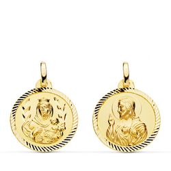 Medalla Escapulario Virgen del Carmen Corazón Jesús Helice Oro 18kts 18mm P5003-218