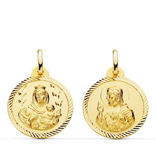 Medaglia Scapolare Virgen del Carmen Cuore Gesù Helice Oro 18kt 20mm P5003-220