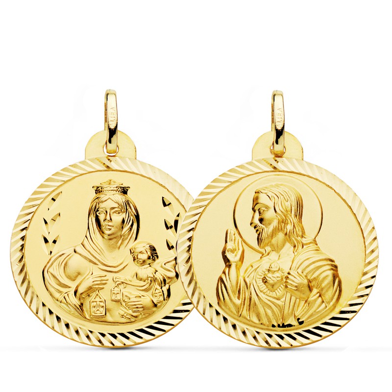 Medalla Escapulario Virgen del Carmen Corazón Jesús Helice Oro 18kts