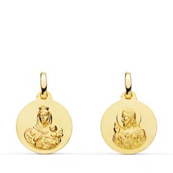 Medalla Escapulario Virgen del Carmen Corazón Jesús Liso Oro 18kts 14mm P5003-014