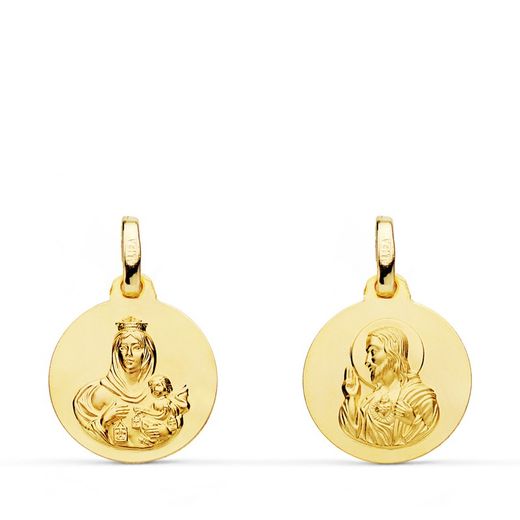 Scapular Medal Virgen del Carmen Heart Jesus Smooth Gold 18kts 14mm P5003-014