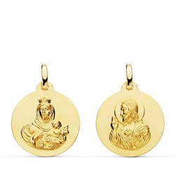 Medalla Escapulario Virgen del Carmen Corazón Jesús Liso Oro 18kts 18mm P5003-018
