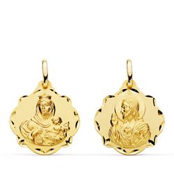 Medalla Escapulario Virgen del Carmen Corazón Jesús Pandereta Oro 18kts 20mm P5003-520