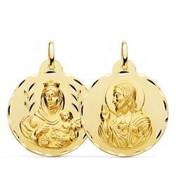Skapuliermedaille Virgen del Carmen Herz Jesus geschnitzt Gold 18kts 26mm P5003-326