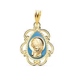 Medalla Oro 18kts 22453-AZ Virgen Nińa en Esmalte Azul