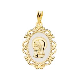 Medalla Oro 18kts 23X16 mm 22455-BL Virgen Nińa Perfil en Esmalte Blanco