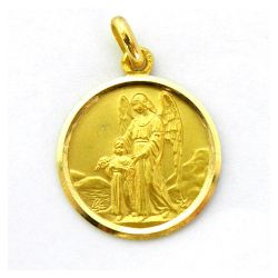Medalla Oro 18kts Angel De La Guarda Bisel Lapidado 20mm M1/11/14/20