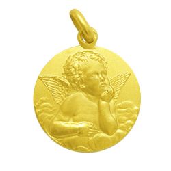 Medalla Oro 18kts Angel Serafin Bisel 18mm M1/1/4/18