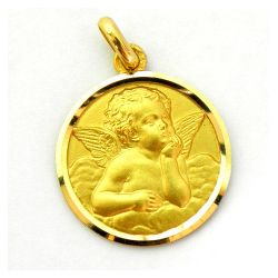 Medalla Oro 18kts Angel Serafin Bisel Lapidado 20mm M1/11/4/20