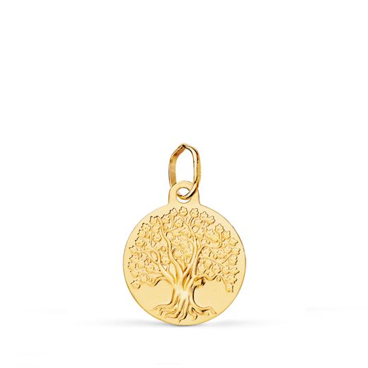 Medalla Oro 18kts Árbol De La Vida Matizada P10100-014 14mm