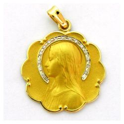 Medalla Oro 18kts Ave Velo Con Brillantes 27mm MC1/6/1/27