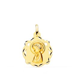 Medalla Oro 18kts Capilla Virgen Niña Perfil Matizada 17x14mm P9130-319