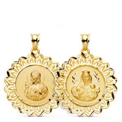 Medalla Oro 18kts Corazón de Jesús y Virgen Del Carmen P5060-330 31x28mm