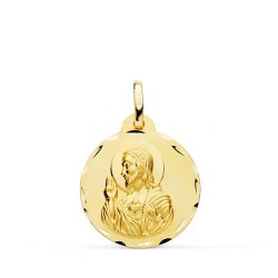 Medalla Oro 18kts Cristo Sagardo Corazón de Jesús Tallada 20mm P5001-320