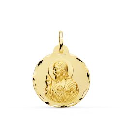 Medalla Oro 18kts Cristo Sagardo Corazón de Jesús Tallada 22mm P5001-322