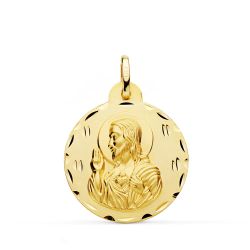 Medalla Oro 18kts Cristo Sagardo Corazón de Jesús Tallada 24mm P5001-324