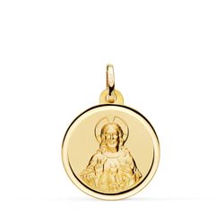 Medalla Oro 18kts Cristo Sagrado Corazón De Jesús Bisel 20mm P5004-120
