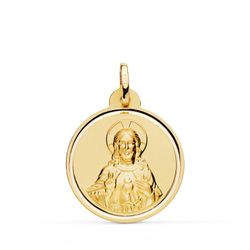 Medalla Oro 18kts Cristo Sagrado Corazón De Jesús Bisel 22mm P5004-122