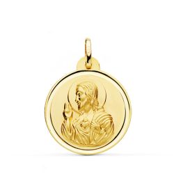 Medalla Oro 18kts Cristo Sagrado Corazón De Jesús Bisel 24mm P5001-124