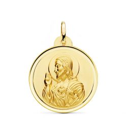 Medalla Oro 18kts Cristo Sagrado Corazón De Jesús Bisel 26mm P5001-126