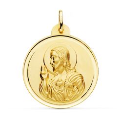 Medalla Oro 18kts Cristo Sagrado Corazón De Jesús Bisel 30mm P5001-130
