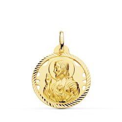 Medalla Oro 18kts Cristo Sagrado Corazón De Jesús Tallado 22mm P5001-422