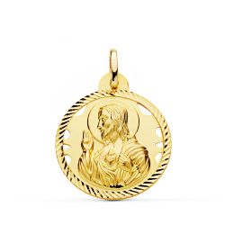 Medalla Oro 18kts Cristo Sagrado Corazón De Jesús Tallado 24mm P5001-424