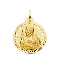 Medalla Oro 18kts Cristo Sagrado Corazón De Jesús Tallado 26mm P5001-426