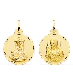Medalla Oro 18kts Virgen de las Angustias y Corazón de Jesús Tallada 22mm P3064-322