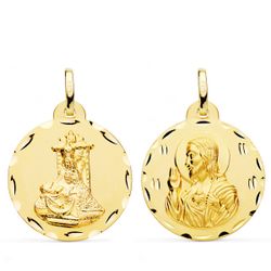 Medalla Oro 18kts Virgen de las Angustias y Corazón de Jesús Tallada 24mm P3064-324