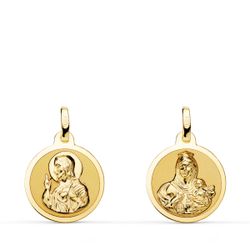Medalla Oro 18kts Escapulario Virgen Del Carmen y Corazón de Jesús 14mm P5003-814