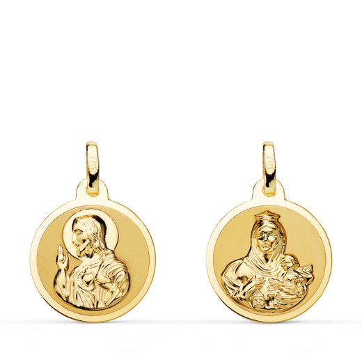 Medalla Oro 18kts Escapulario Virgen Del Carmen y Corazón de Jesús 16mm P5003-816