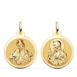Medalla Oro 18kts Escapulario Virgen Del Carmen y Corazón de Jesús 22mm P5003-822