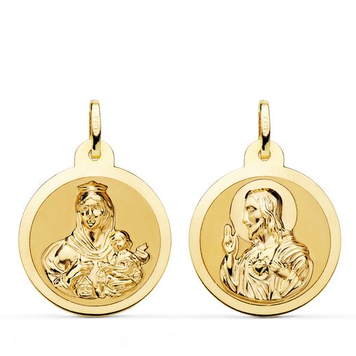 Medalla Oro 18kts Escapulario Virgen Del Carmen y Corazón de Jesús 22mm P5003-822
