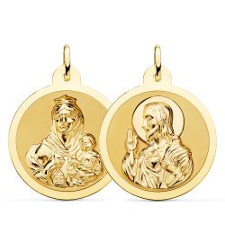 Medalla Oro 18kts Escapulario Virgen Del Carmen y Corazón de Jesús 28mm P5003-828