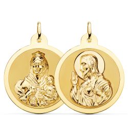 Medalla Oro 18kts Escapulario Virgen Del Carmen y Corazón de Jesús 30mm P5003-830