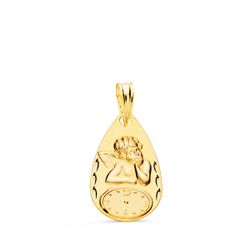 Medalla Oro 18kts Gota Angelito Burlón C. Reloj Tallada P9293-319 19x11mm