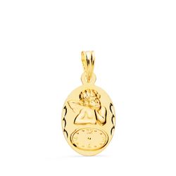 Medalla Oro 18kts Oval Angelito Burlón C. Reloj Tallada P9292-319 19x12mm