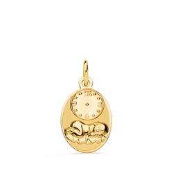 Medalla Oro 18kts Oval Niño De La Hora C. Reloj Tallada P9307-819 19x12mm