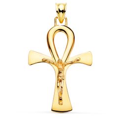 Medalla Oro 18kts P7665-040 Cruz de la Vida Egipcia con Cristo 40x30mm