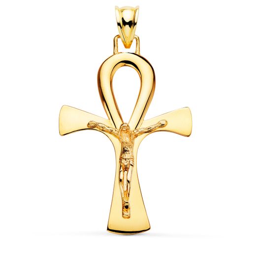 Medalla Oro 18kts P7665-040 Cruz de la Vida Egipcia con Cristo 40x30mm