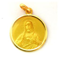 Medalla Oro 18kts Sagrado Corazón De Jesús Bisel Lapidado 22mm M1/11/11/22
